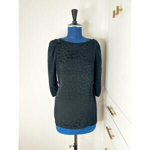 Nilani 80s Black Silk Dress/Long Top with Subtle Animal Print